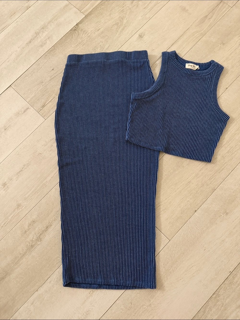 Hot Miami Styles Ribbed Knit Skirt Set in Navy Blue